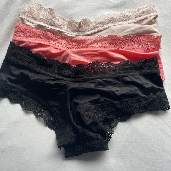 NEW WITH TAGS VICTORIA’S SECRET SIZE XS 3 PK CHEEKY SATIN LACE UP DETAIL PANTIES - Picture 2 of 12